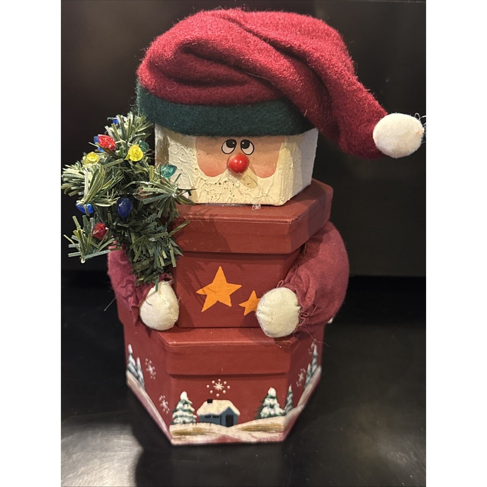 7" Mini Box Figure Santa Stackable 3 Gift Boxes Christmas Decor Holiday Tree NIB